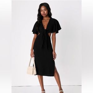Summer Journey black Tie-Front Cutout Midi Dress NEW WITH TAGS NEVER WORN